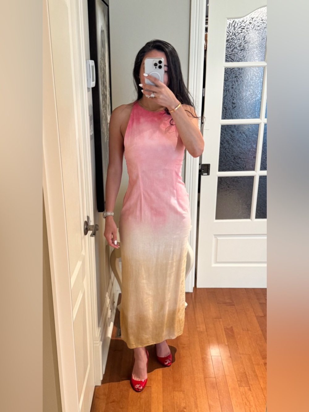 NWT❗️Zara Linen Blend Pink to Gold Ombre Maxi Dress